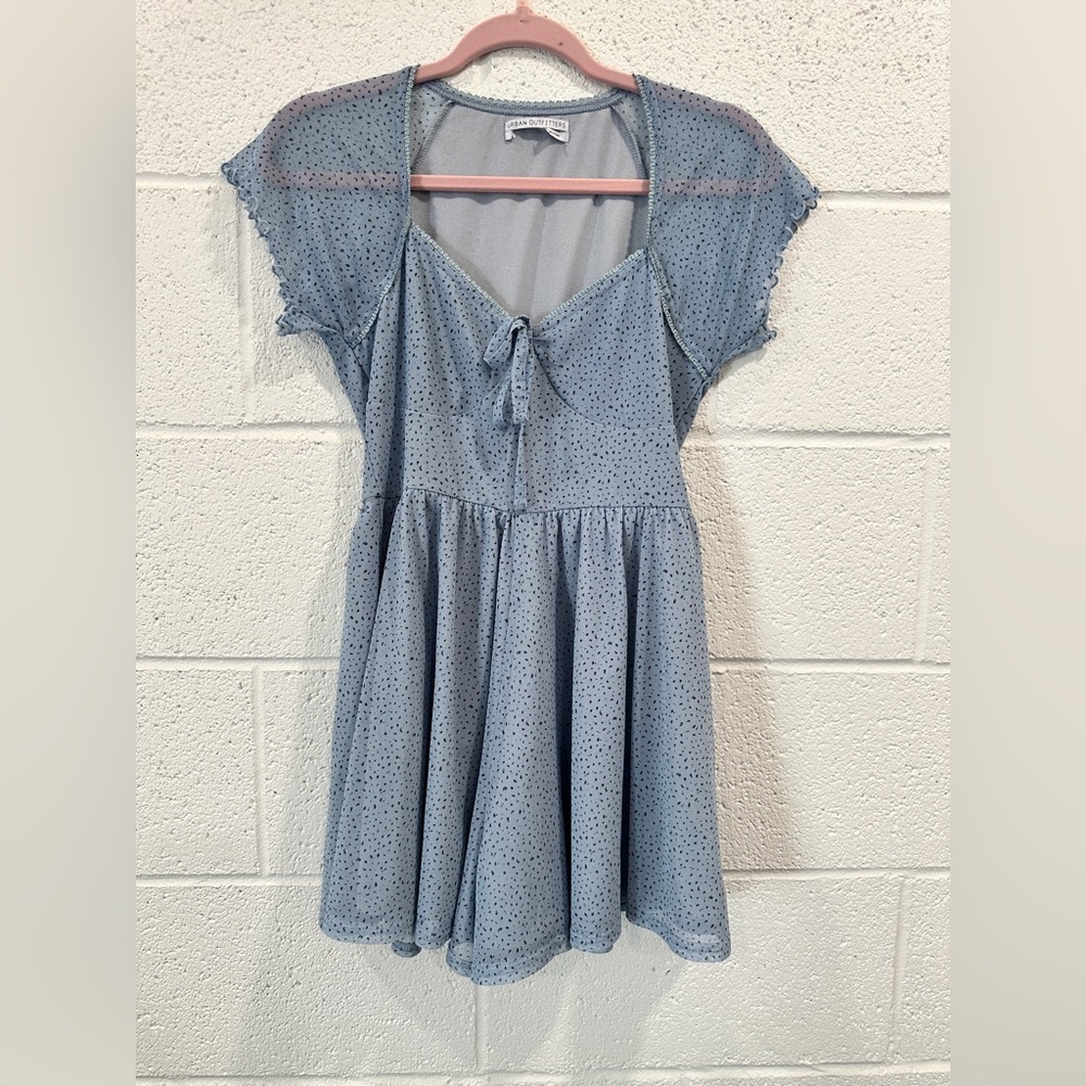 Urban Outfitters Blue Dot Mesh Tie-Front Romper S/M
